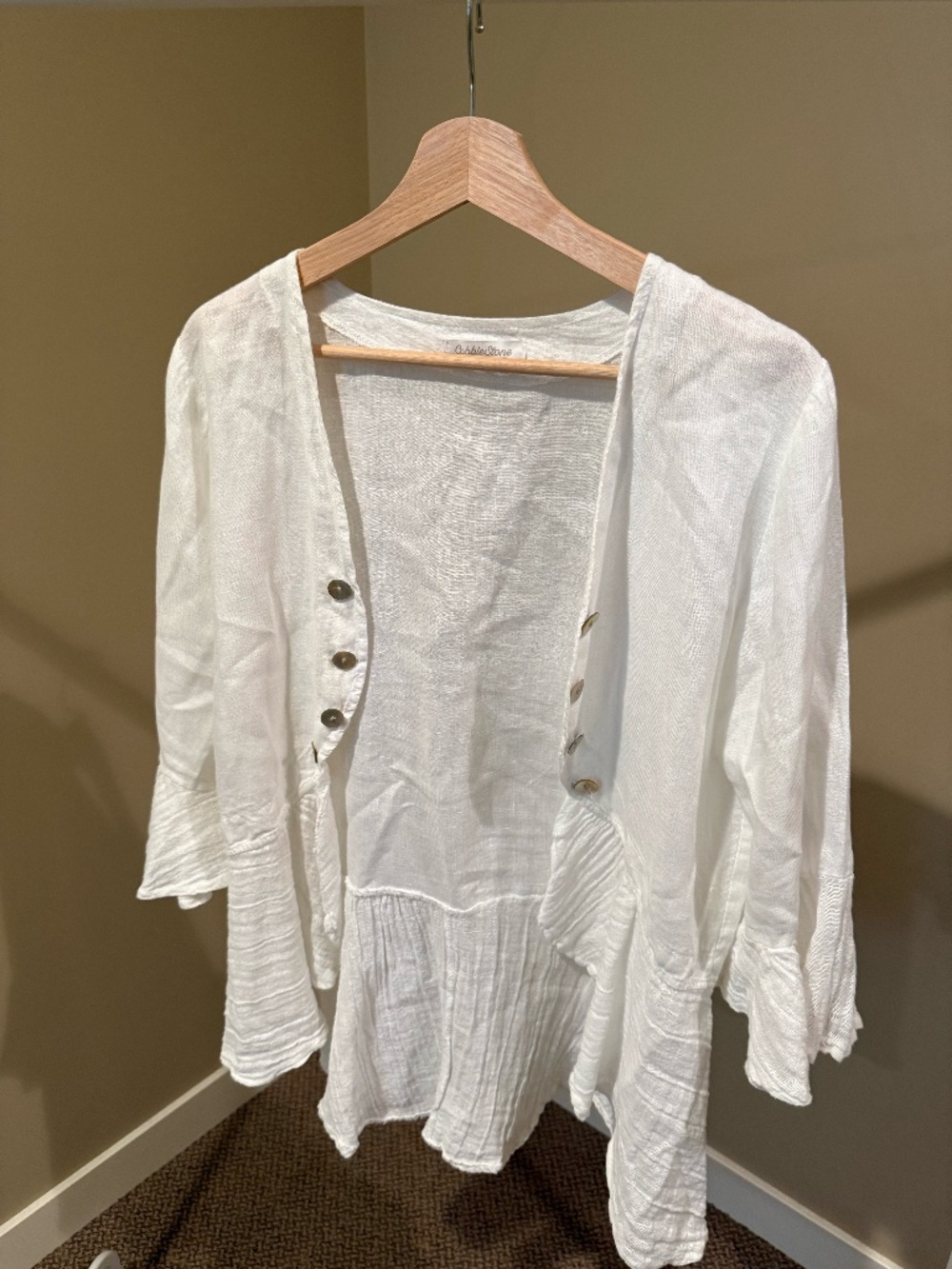 Cobblestone 100% Linen Shirt, Size Medium, White
